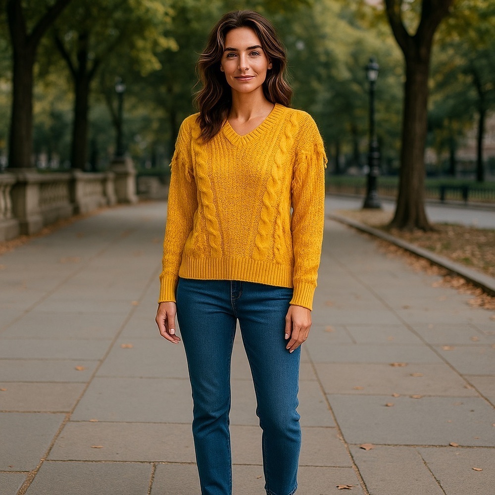 Cato | Cable Knit Fringe Sweater Citrine Size XL